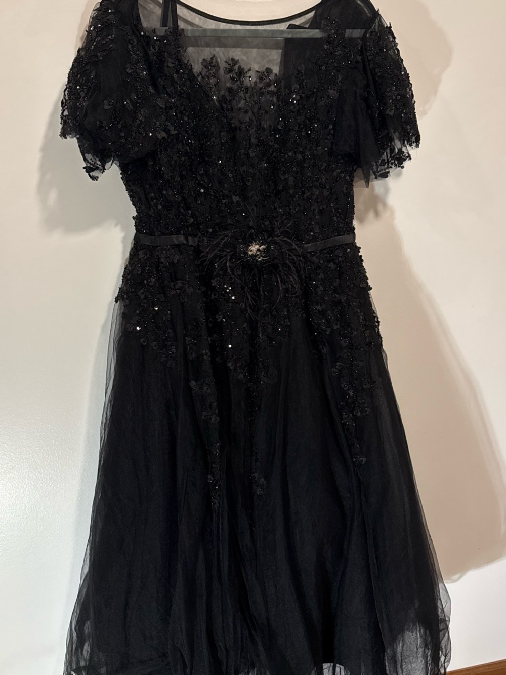 Mac Duggal Black Embellished Tulle Party Dress